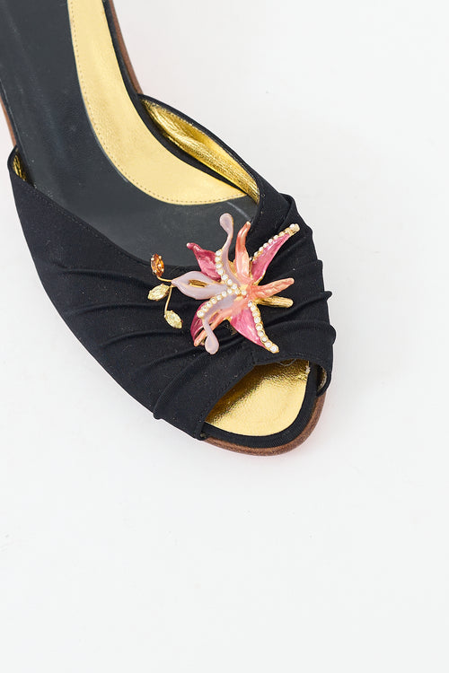 Fendi Black & Multicolour Satin Jewel Mule