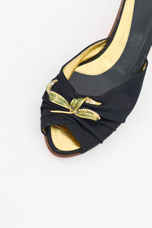 Fendi Black & Multicolour Satin Jewel Mule