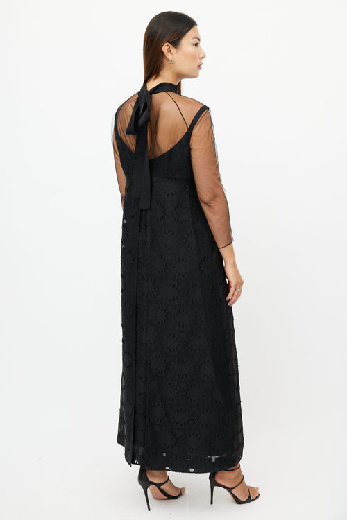 Fendi Black Sheer Floral Embroidered  Dress