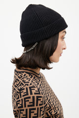 Fendi Black & Silver Knit Chain Beanie