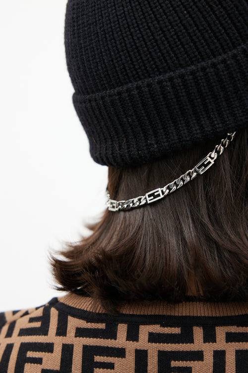 Fendi Black & Silver Knit Chain Beanie