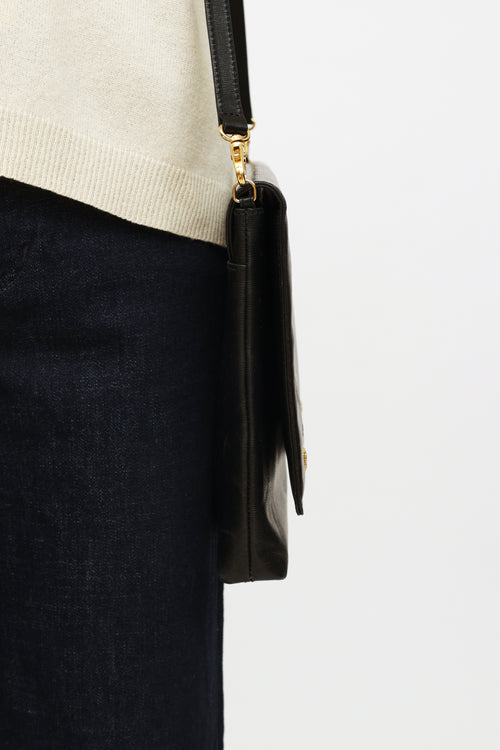 Fendi Black Leather Pequin Medallion Bag