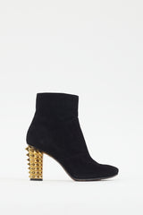 Fendi Black Suede & Gold Spike Heel Boot