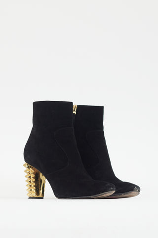 Fendi Black Suede & Gold Spike Heel Boot
