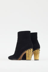 Fendi Black Suede & Gold Spike Heel Boot