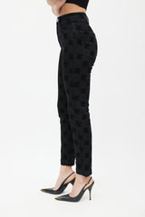 Fendi Black Velvet Monogram Denim Jeans