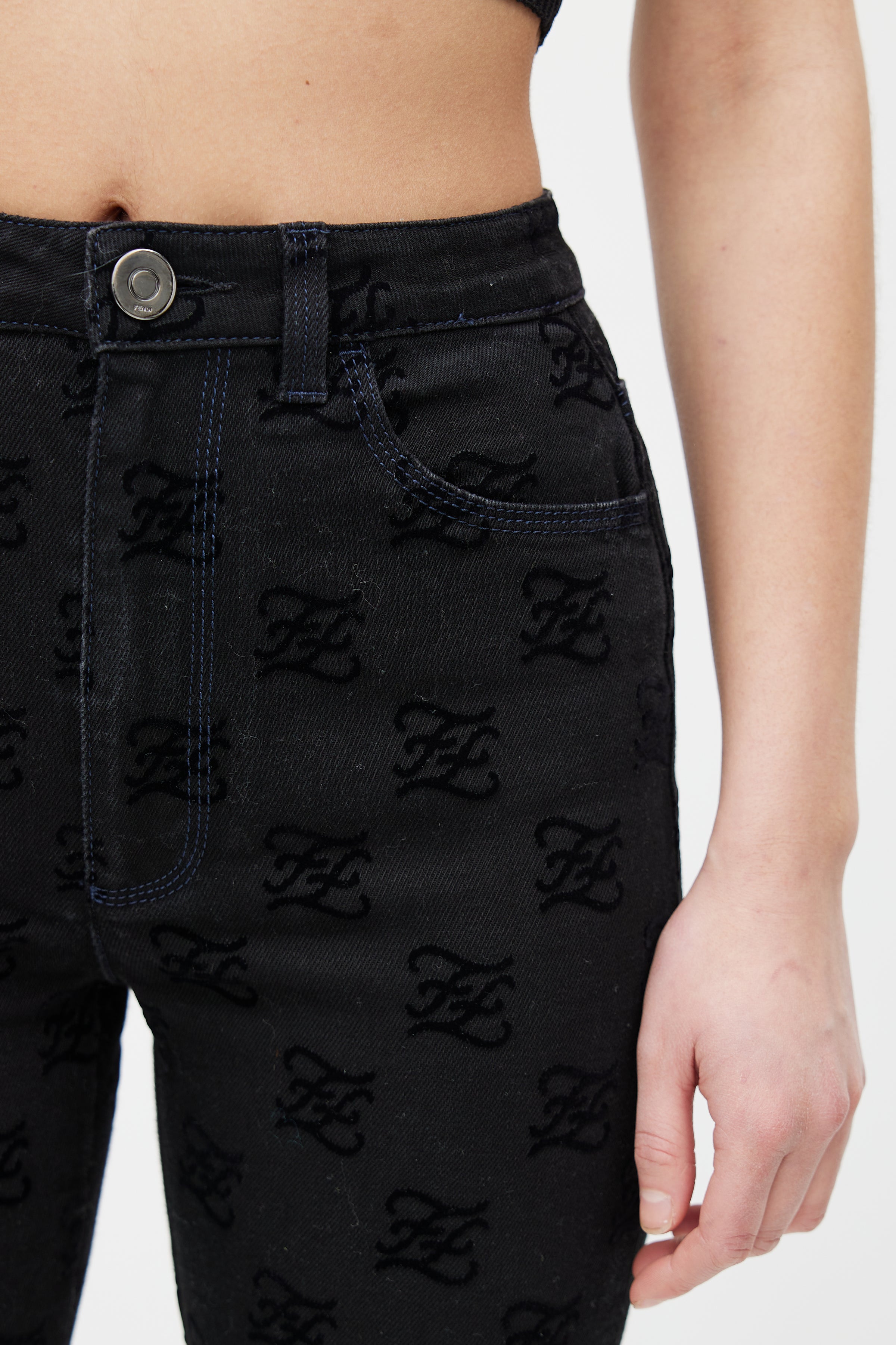 Fendi // Black Velvet Karligraphy Monogram Denim Jeans – VSP