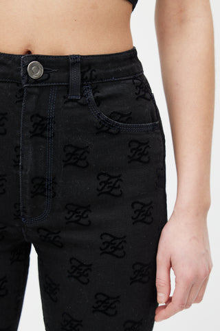 Fendi Black Velvet Monogram Denim Jeans