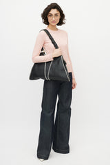 Fendi Black & White Diavolo Trapezio Leather Braided Bag