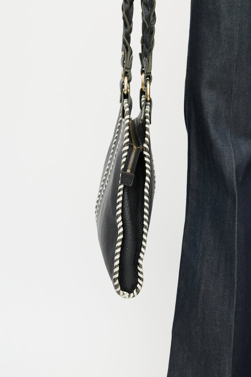 Fendi Black & White Diavolo Trapezio Leather Braided Bag