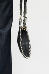 Fendi Black & White Diavolo Trapezio Leather Braided Bag