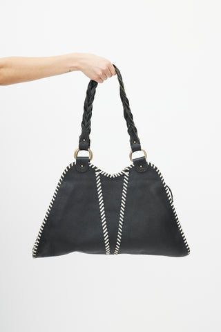 Fendi Black & White Diavolo Trapezio Leather Braided Bag