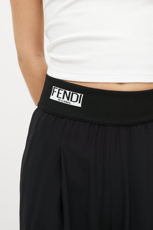 Fendi Black & White Silk Ribbed Logo Jogger