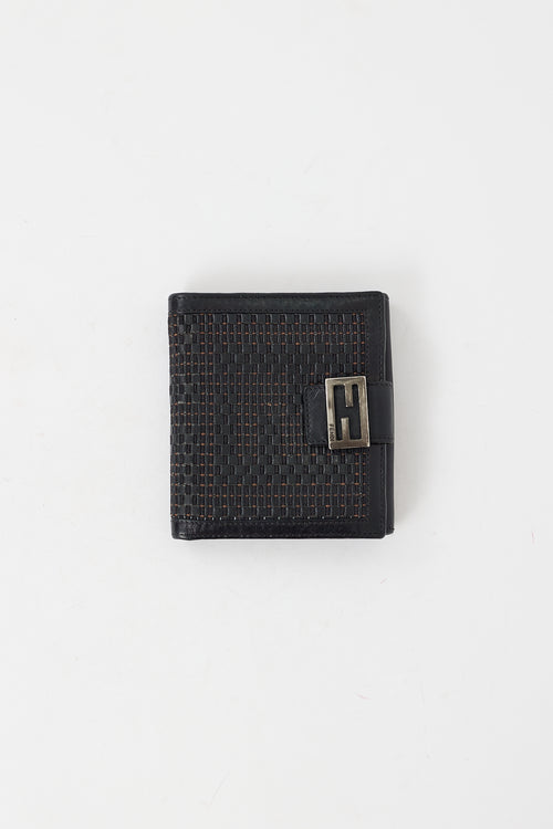 Fendi Black Woven Leather FF Bifold Wallet