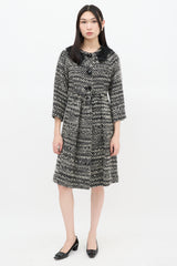 Fendi Black & White Wool Woven Fur Trim Coat