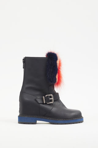 Fendi Black & Multicolour Fur Trimmed Leather Boot
