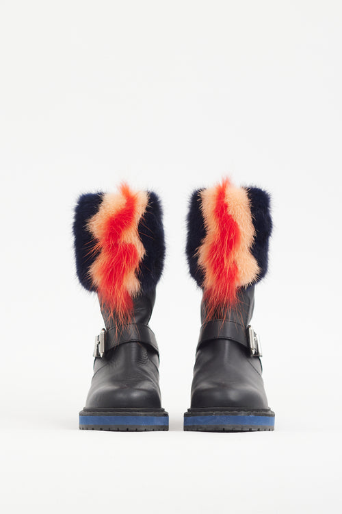 Fendi Black & Multicolour Fur Trimmed Leather Boot