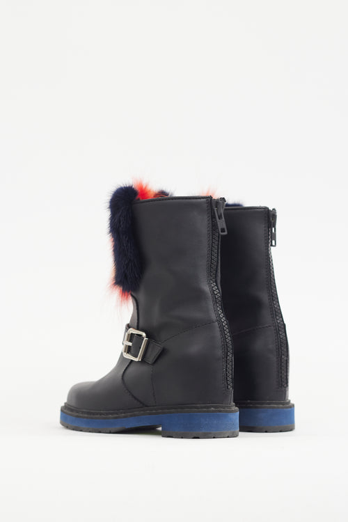 Fendi Black & Multicolour Fur Trimmed Leather Boot