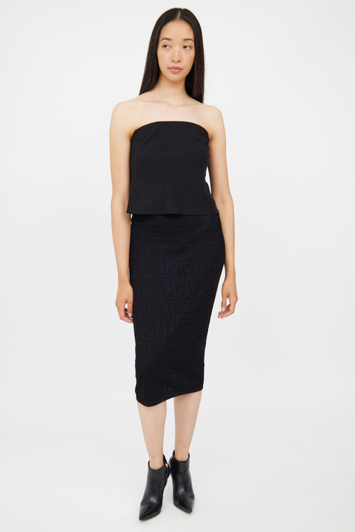 Fendi Black Knit Monogram Midi Skirt