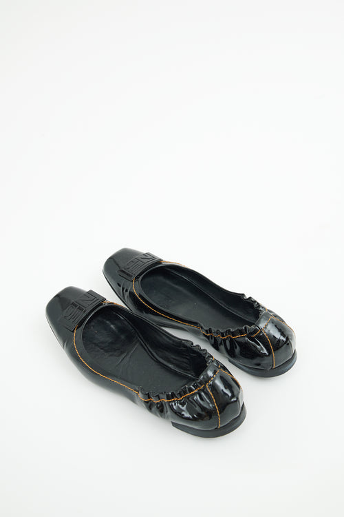 Fendi Black Patent Logo Ballet Flat