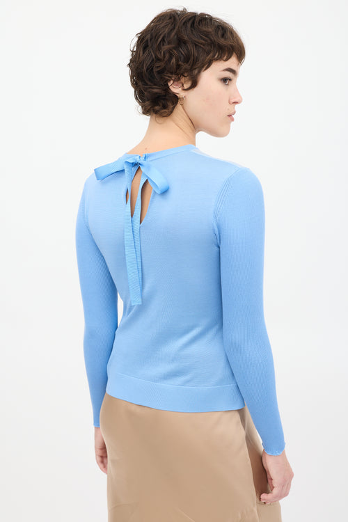 Fendi Blue Silk Knit Sheer Floral Top