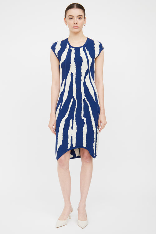 Fendi Cream & Blue Patterned Knit Dress