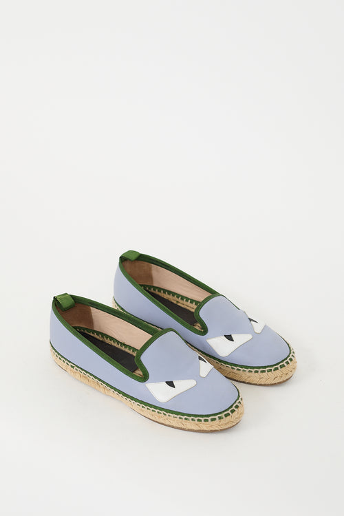 Fendi Blue & Green Leather Monster Espadrille Flat