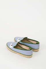Fendi Blue & Green Leather Monster Espadrille Flat