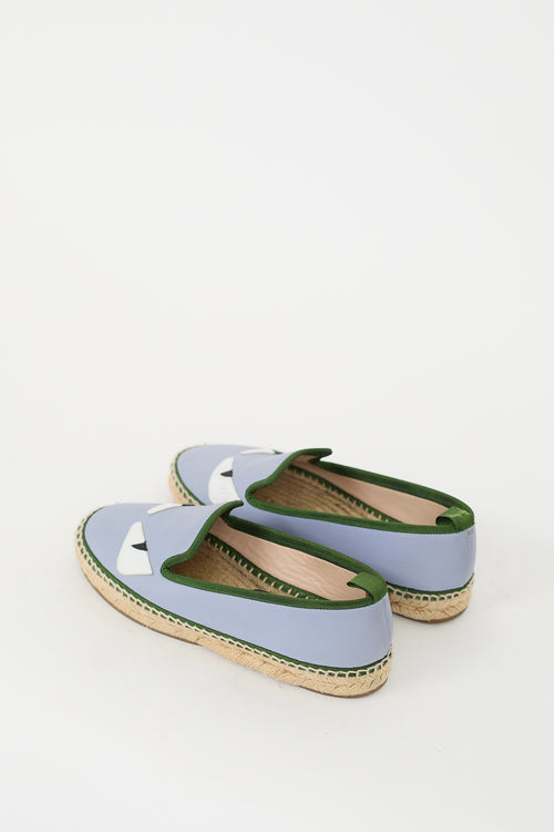 Fendi Blue & Green Leather Monster Espadrille Flat