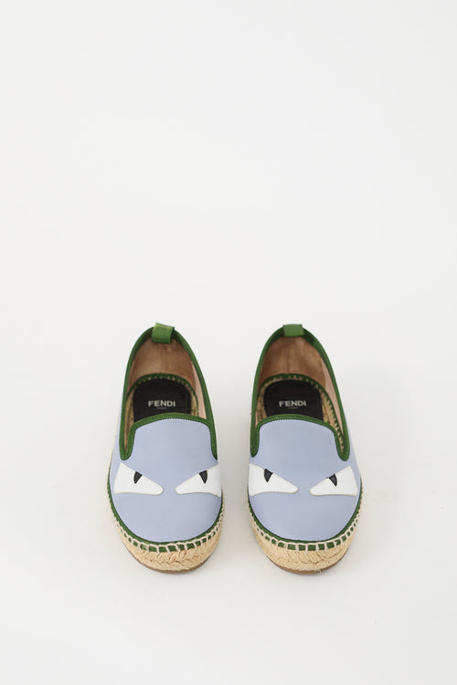 Fendi Blue & Green Leather Monster Espadrille Flat