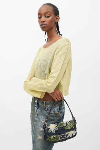 Fendi Blue & Multi Floral Mesh Baguette Shoulder Bag