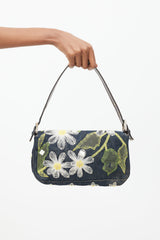 Fendi Blue & Multi Floral Mesh Baguette Shoulder Bag