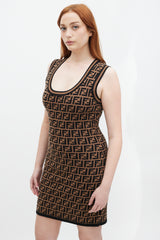 Fendi Brown & Black FF Monogram Intarsia Knit Dress