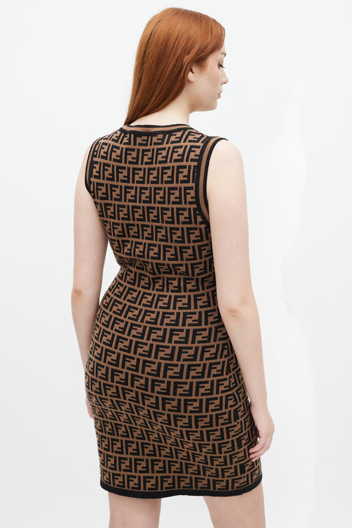 Fendi Brown & Black FF Monogram Intarsia Knit Dress