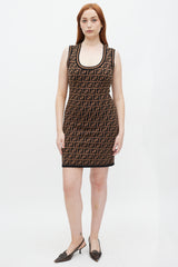 Fendi Brown & Black FF Monogram Intarsia Knit Dress