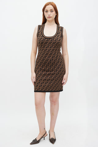 Fendi Brown & Black FF Monogram Intarsia Knit Dress