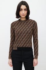 Fendi Brown & Black Monogram Zucca Knit Sweater