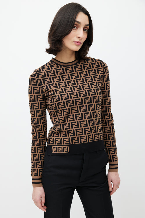Fendi Brown & Black Monogram Zucca Knit Sweater