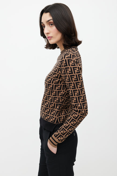 Fendi Brown & Black Monogram Zucca Knit Sweater