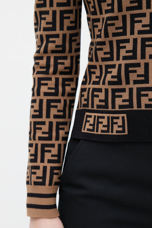 Fendi Brown & Black Monogram Zucca Knit Sweater