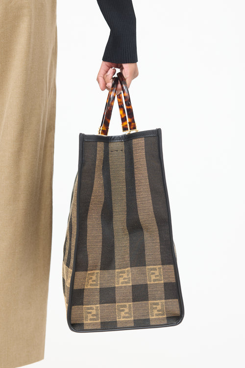 Fendi Brown & Black Large Pequin Sunshine Tote Bag