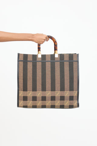 Fendi Brown & Black Large Pequin Sunshine Tote Bag