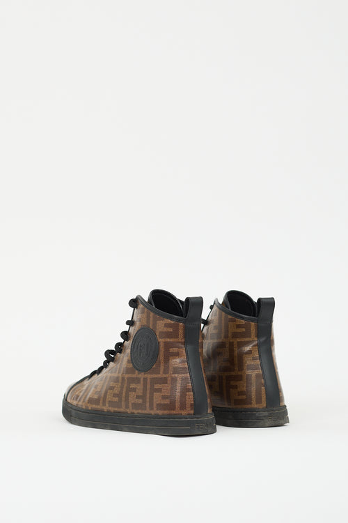 Fendi Brown Coated Canvas FF Zucca High Top Sneaker