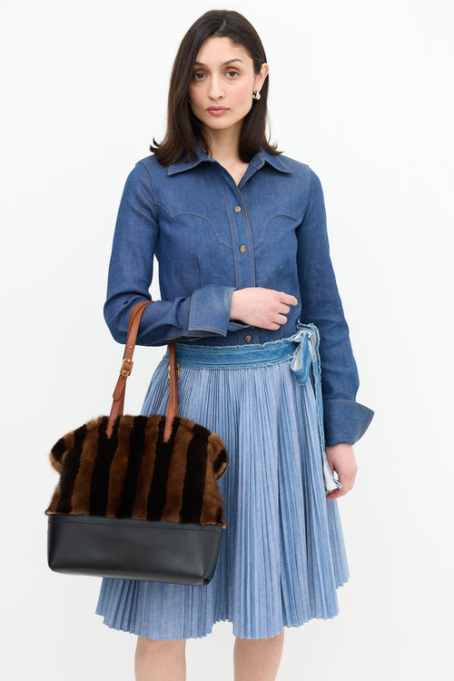 Fendi Leather & Fur Pequin Bag