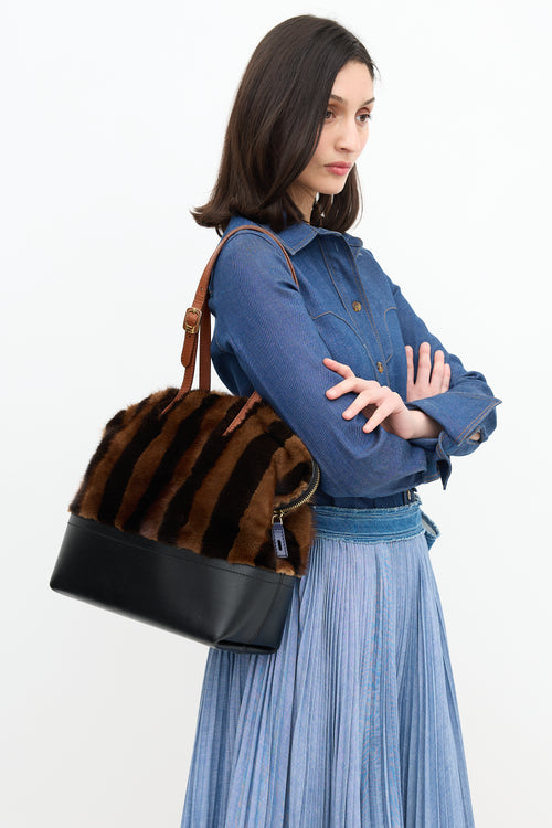 Fendi Leather & Fur Pequin Bag