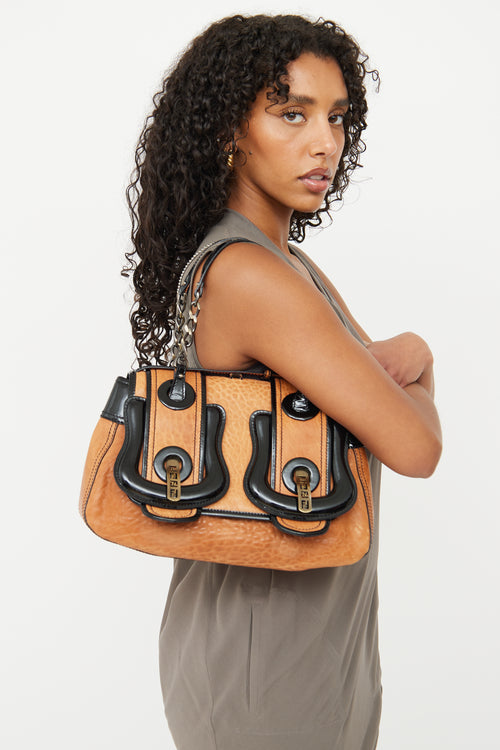 Fendi Brown & Black Leather Buckle Shoulder Bag