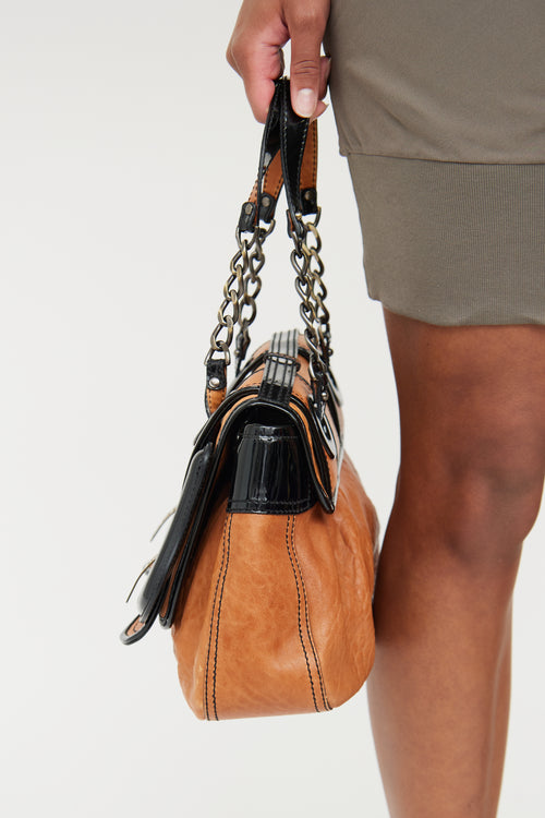 Fendi Brown & Black Leather Buckle Shoulder Bag