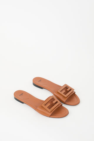 Fendi Brown Leather FF Baguette Slide