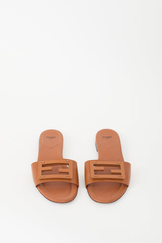 Fendi Brown Leather FF Baguette Slide