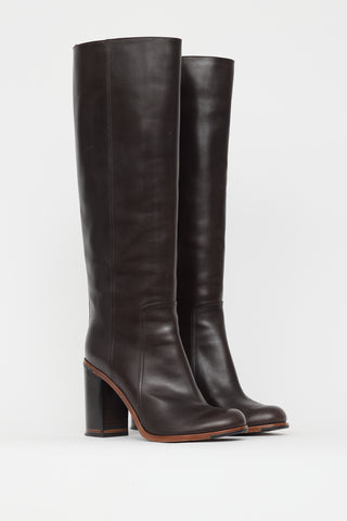Fendi Brown Leather Knee High Boot
